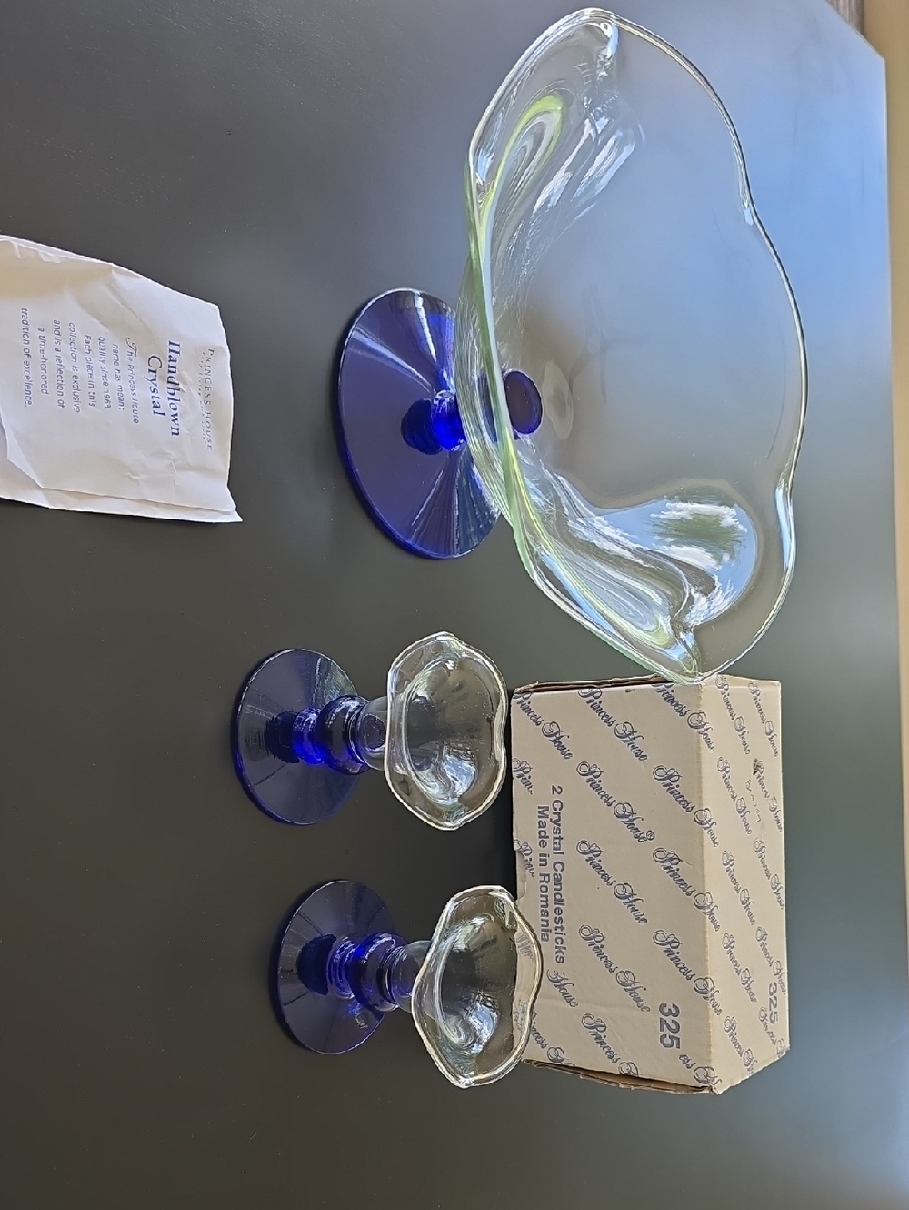Handblown Glass Compote and Candle Holders - Blue Stem